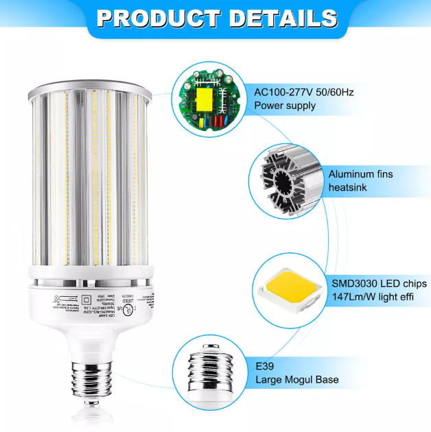 100W LED Retrofit Corn Bulb | 100-277VAC | E39 Base | 14,000 Lumens | 5000K Daylight | 250W-400W HID Replacement | Commercial & Industrial Lighting - Lumens Depot