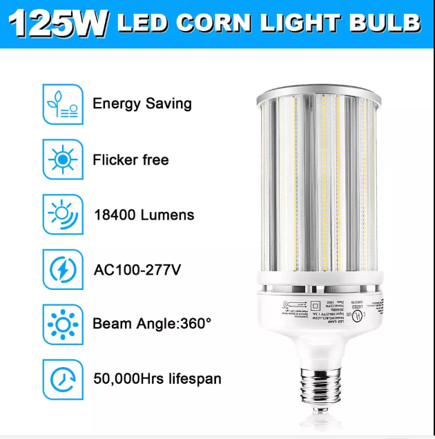 125W LED Retrofit Corn Bulb | 100-277VAC | E39 Base | 17,500 Lumens | 5000K Daylight | 400W HID Replacement - Lumens Depot