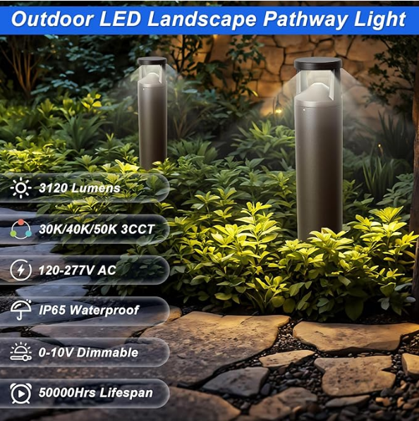 LED Rounded Bollard Light, 24W, CCT Tunable 3000K/4000K/5000K, 2,760 Lumens, 120-277 VAC - Lumens Depot