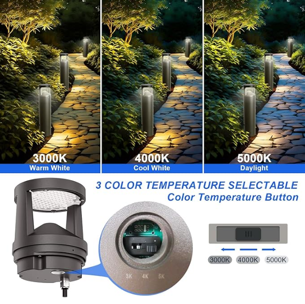 LED Rounded Bollard Light, 24W, CCT Tunable 3000K/4000K/5000K, 2,760 Lumens, 120-277 VAC - Lumens Depot