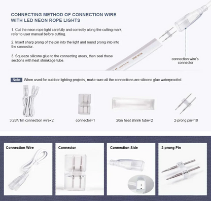 LED Neon Light Strip Connector Kit - 110V, 7x14.5mm - ProSelect Neon