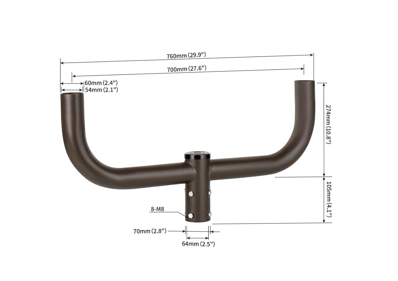 Short 180 Degree Double Bullhorn with 2-3/8" High Vertical Tenons, Fit for 2.36'' round pole, Dark Bronze Color - Lumens Depot