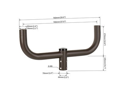 Short 180 Degree Double Bullhorn with 2-3/8" High Vertical Tenons, Fit for 2.36'' round pole, Dark Bronze Color - Lumens Depot