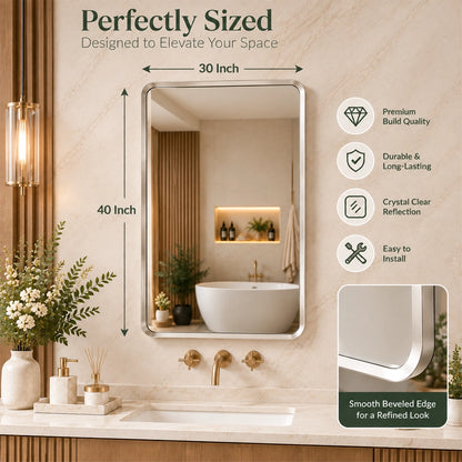 Silver Hard Corner Metal Frame Mirror – Thin Frame Wall Mirror