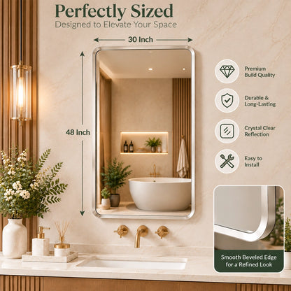 Silver Hard Corner Metal Frame Mirror – Thin Frame Wall Mirror