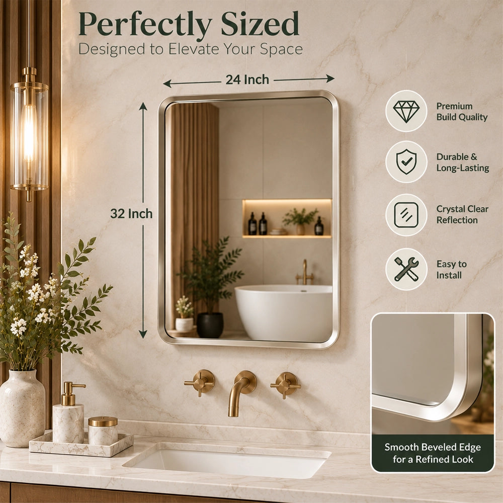 Silver Hard Corner Metal Frame Mirror – Thin Frame Wall Mirror