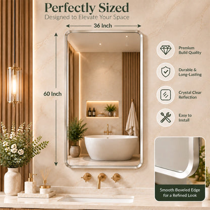 Silver Hard Corner Metal Frame Mirror – Thin Frame Wall Mirror