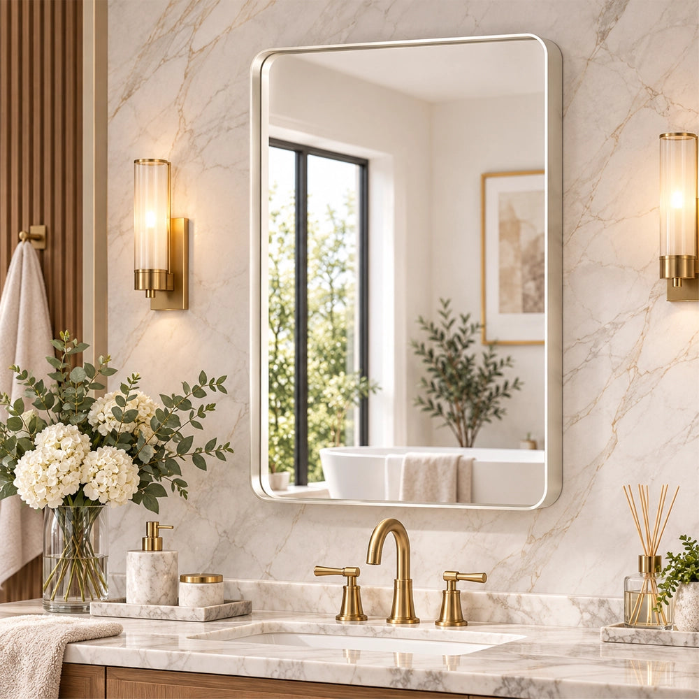 Silver Hard Corner Metal Frame Mirror – Thin Frame Wall Mirror