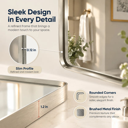 Silver Hard Corner Metal Frame Mirror – Thin Frame Wall Mirror