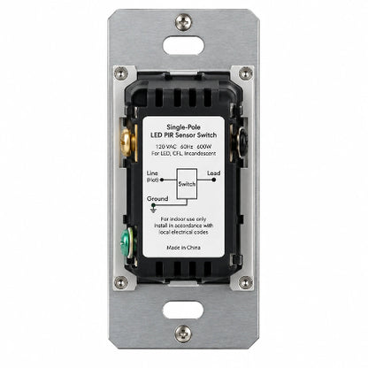 Single-pole LED PIR sensor switch, 120 VAC, 60HZ, 600W