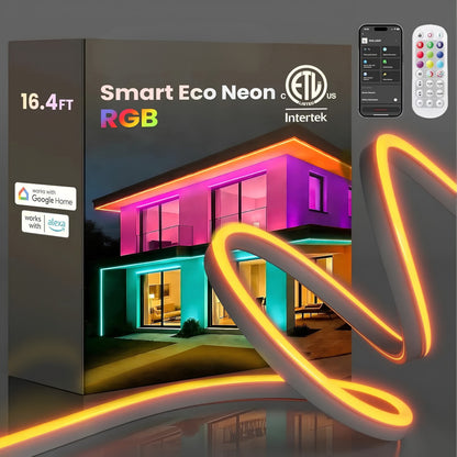 Smart RGB Neon Rope Light, 120V, App & Voice Control, IP65 Splashproof, 80 LEDs/M, Cuttable & Connectable - Lumens Depot