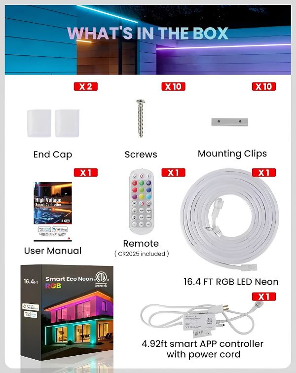 Smart RGB Neon Rope Light, 120V, App & Voice Control, IP65 Splashproof, 80 LEDs/M, Cuttable & Connectable - Lumens Depot