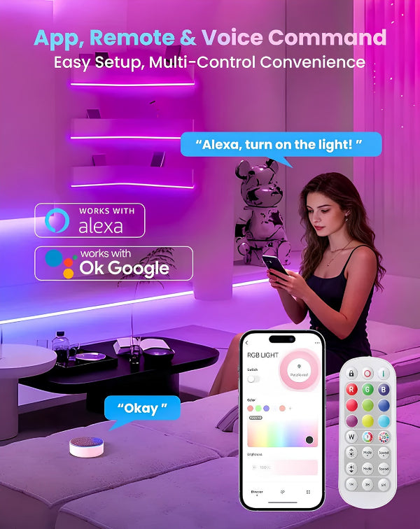 Smart RGB Neon Rope Light, 120V, App & Voice Control, IP65 Splashproof, 80 LEDs/M, Cuttable & Connectable - Lumens Depot