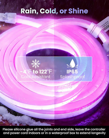 Smart RGB Neon Rope Light, 120V, App & Voice Control, IP65 Splashproof, 80 LEDs/M, Cuttable & Connectable - Lumens Depot