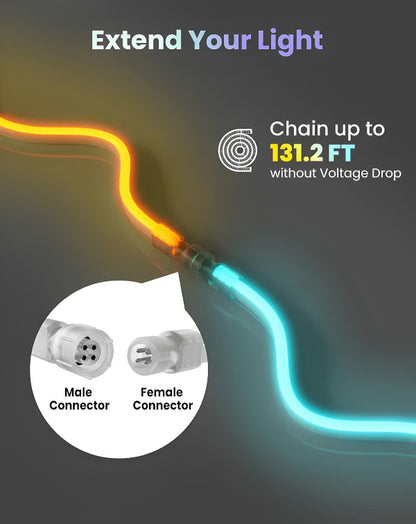 Smart RGB Neon Rope Light, 120V, App & Voice Control, IP65 Splashproof, 80 LEDs/M, Cuttable & Connectable - Lumens Depot
