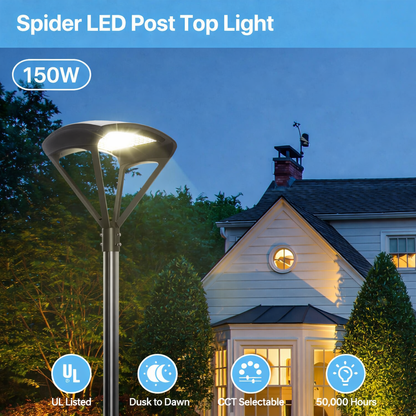 LED Post Top Light, 150W, CCT 5000K, 100-277 VAC, 19,500 Lumens - Lumens Depot