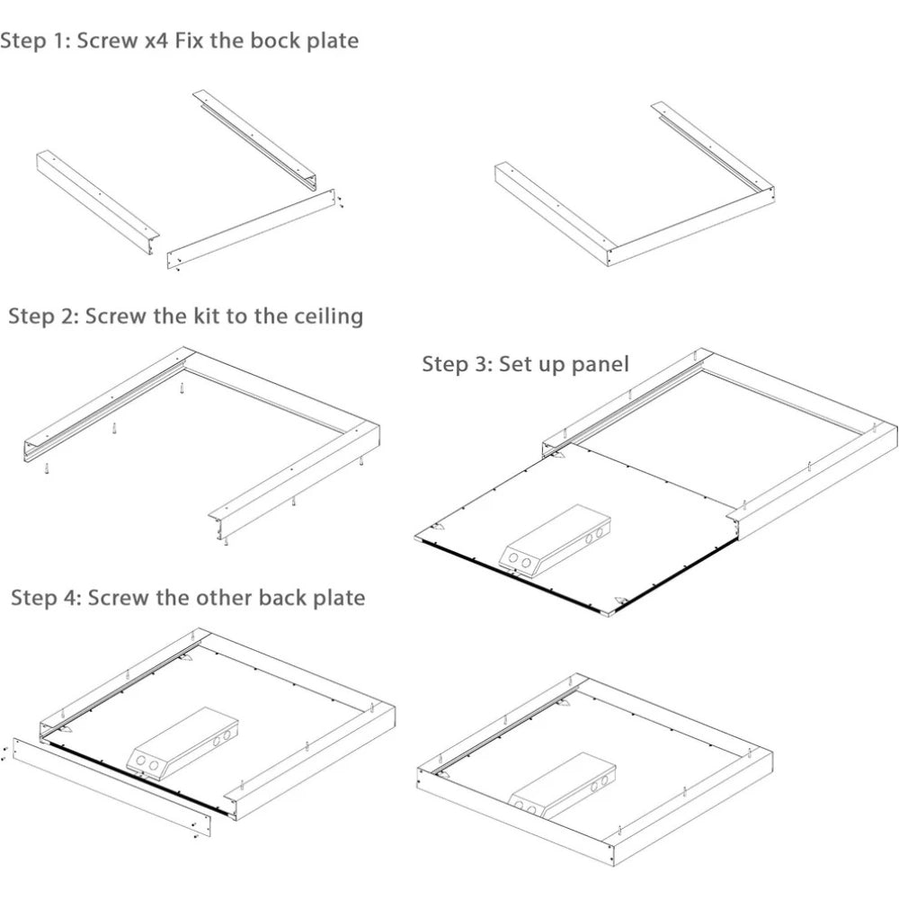 Surface Mount Kit for LED Flat Panel Light, 2x2 - Aluminium Ceiling Frame