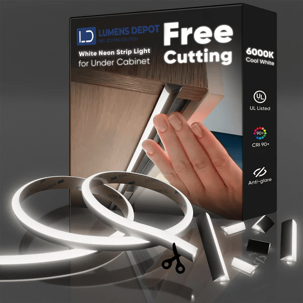 24V Anti-Glare Bright Cozy Under Cabinet LED Strip Free Cut 6000K Cool White - Black Shell - Lumens Depot