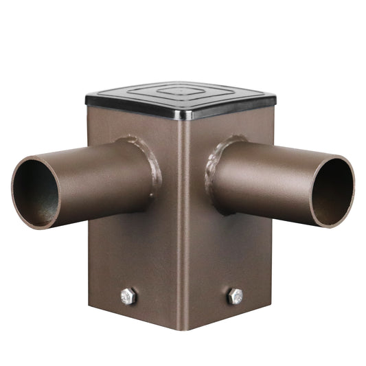Tenon Adapter for 4 Inch Square Poles with 2 Horizontal 90 Degree Tenons-2 3/8inch, Dark Brone Color