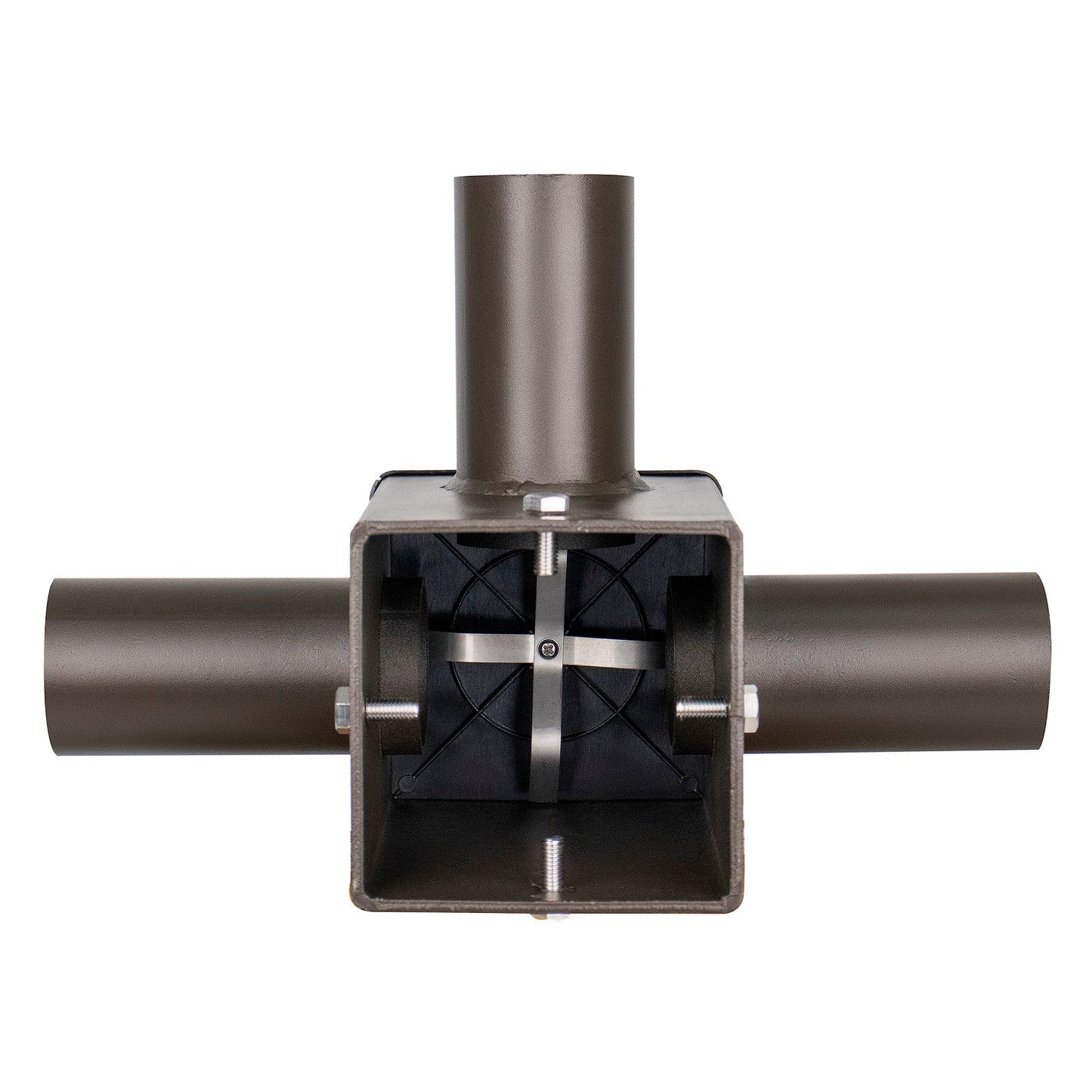 Tenon Adapter for 4" Square Poles with 3 Horizontal 90° Tenons, 2-3/8", Dark Bronze