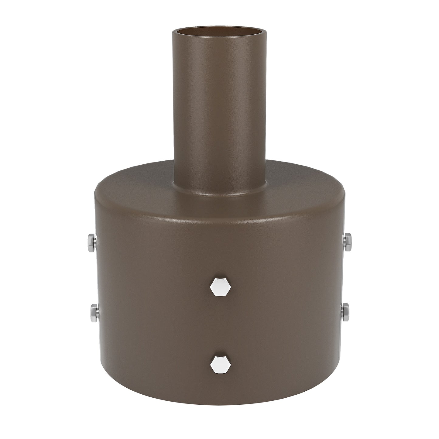 6" Round Pole Mount With 2-3/8" Vertical Tenon, Welding Tenon Reducer, Dark Bronze