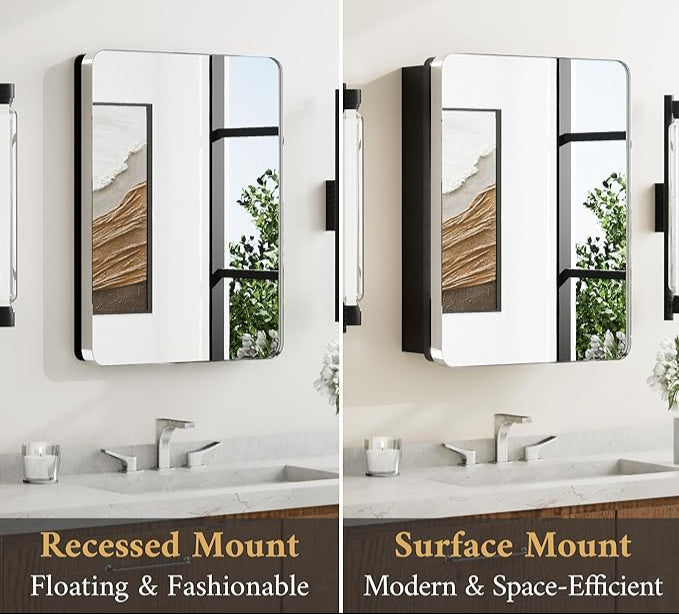 Chrome Medicine Cabinet with Mirror – 24"x32" Stainless Steel Frame - Wall Mounted or Recessed Installation - HD Shatterproof Glass - Lumens Depot