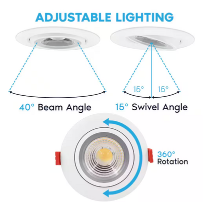 4-Inch Adjustable Swivel Canless Recessed Downlight with 5CCT Selector,120V,540 Lumens IC Rated Damp Rated - Lumens Depot