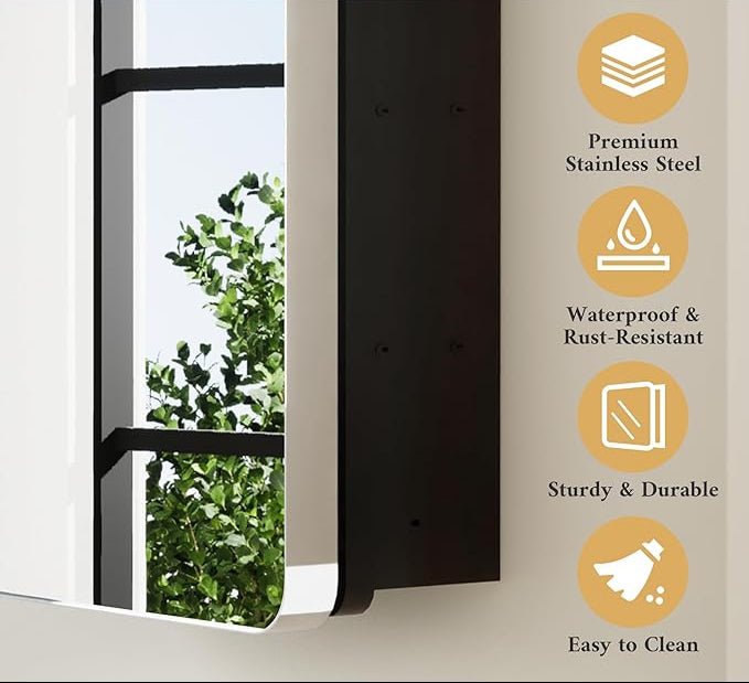 Chrome Medicine Cabinet with Mirror – 24"x32" Stainless Steel Frame - Wall Mounted or Recessed Installation - HD Shatterproof Glass - Lumens Depot