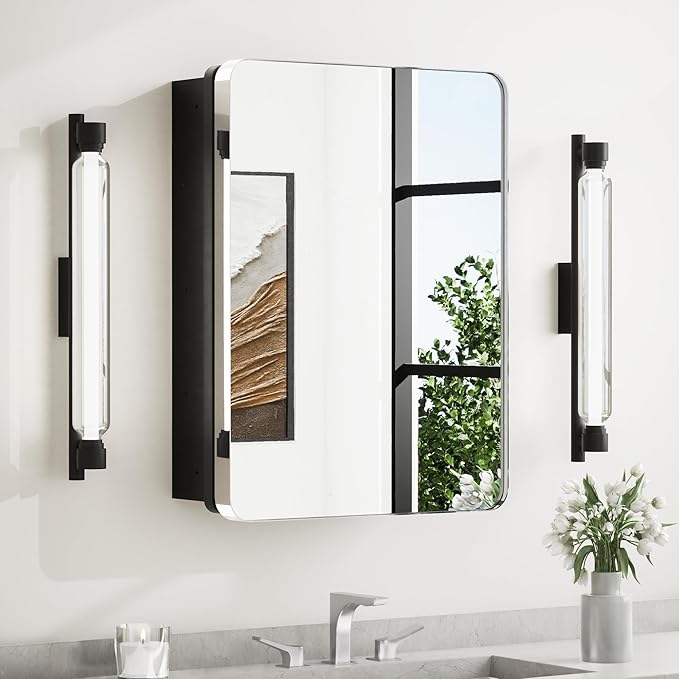 Chrome Medicine Cabinet with Mirror – 24"x32" Stainless Steel Frame - Wall Mounted or Recessed Installation - HD Shatterproof Glass - Lumens Depot