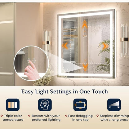 LED Bathroom Mirror with Front and Back Lighting – Single Light Strip - Dimmable - Anti-Fog - Wall Mounted Vanity Mirror - Lumens Depot