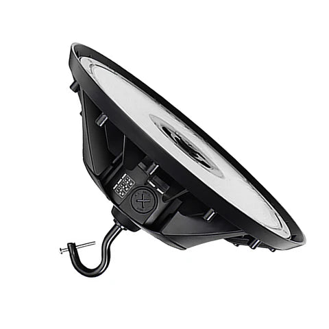 Adjustable LED UFO High Bay – 100W/120W/150W – 22,500 Lumens – CCT Selectable 4000K/5000K – 120-277V – Black Housing – IP65 Rated – UL & DLC Listed