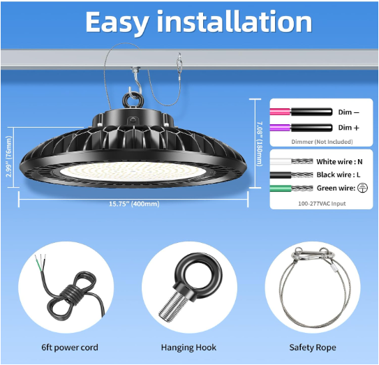 500W UFO LED High Bay Light - 56,000 Lumens, 5000K Daylight, Dimmable, IP65 Waterproof, 120VAC | ETL &amp; DLC Listed - Lumens Depot