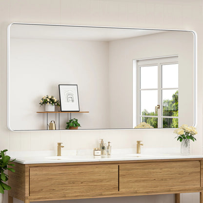 White Hard Corner Thin Frame Metal Mirror – Modern Wall-Mounted Bathroom - Bedroom - and Entryway Mirror - Lumens Depot