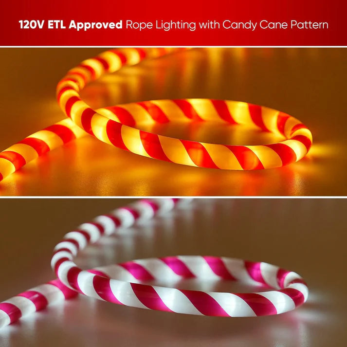 Candy Cane Roping Lights 110V Candy Cane LED Rope Light & Patriotic Rope Light – Extension and ...