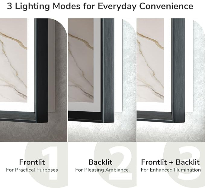 40x30 Black Frontlit LED Bathroom Mirror with 3 CCT – Dimmable - Anti-Fog - Metal Frame - Lumens Depot