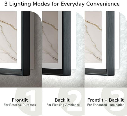 40x30 Black Frontlit LED Bathroom Mirror with 3 CCT – Dimmable - Anti-Fog - Metal Frame - Lumens Depot
