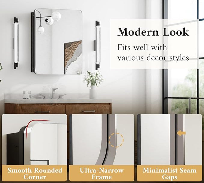 Chrome Medicine Cabinet with Mirror – 24"x32" Stainless Steel Frame - Wall Mounted or Recessed Installation - HD Shatterproof Glass - Lumens Depot