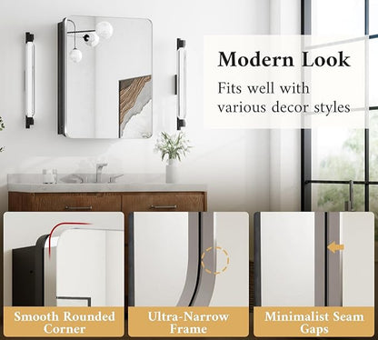 Chrome Medicine Cabinet with Mirror – 24"x32" Stainless Steel Frame - Wall Mounted or Recessed Installation - HD Shatterproof Glass - Lumens Depot