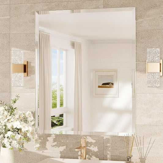 Frameless Beveled Bathroom Mirror 22x30 Inch – Wall Mounted Decorative Vanity Mirror - Lumens Depot