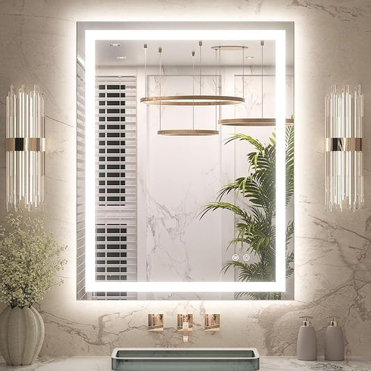 LED Bathroom Mirror with Front and Back Lighting – Single Light Strip - Dimmable - Anti-Fog - Wall Mounted Vanity Mirror - Lumens Depot