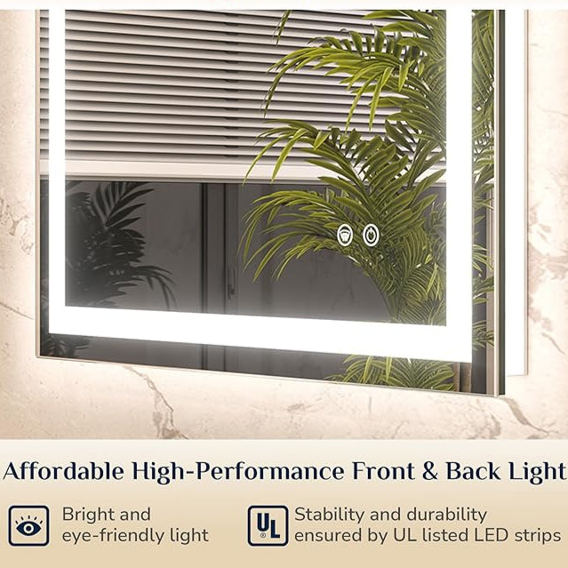 LED Bathroom Mirror with Front and Back Lighting – Single Light Strip - Dimmable - Anti-Fog - Wall Mounted Vanity Mirror - Lumens Depot