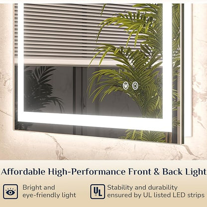 LED Bathroom Mirror with Front and Back Lighting – Single Light Strip - Dimmable - Anti-Fog - Wall Mounted Vanity Mirror - Lumens Depot