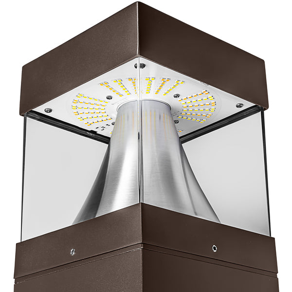 Adjustable Square Pole LED Bollard Lights – 24W/19W/14W - Modern Outdoor Pathway Lighting - Customizable Wattage & Color - Lumens Depot