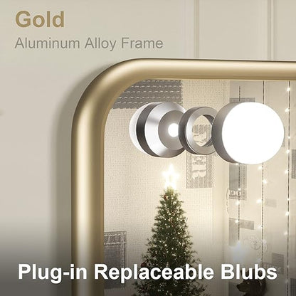 18x23 Inch Hollywood Lighted Makeup Mirror with 3-Color Dimmable LED Bulbs – Gold Vanity Mirror for Beauty and Glam Room - Lumens Depot