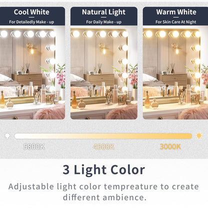 18x23 Inch Hollywood Lighted Makeup Mirror with 3-Color Dimmable LED Bulbs – Gold Vanity Mirror for Beauty and Glam Room - Lumens Depot