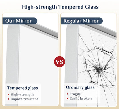 White Hard Corner Thin Frame Metal Mirror – Modern Rectangular Wall-Mounted Mirror with Shatterproof Copper-Free Glass - Lumens Depot