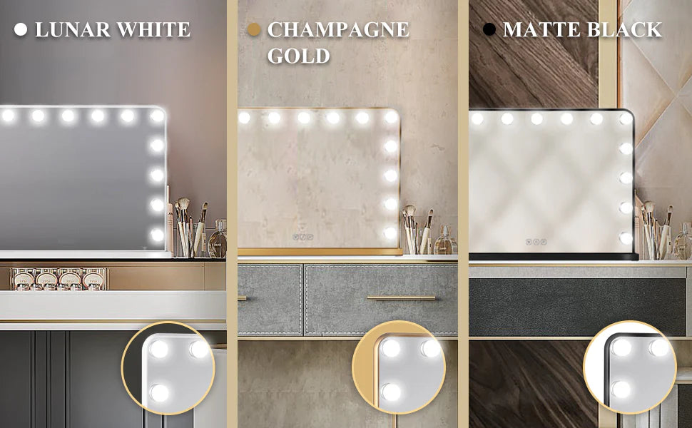 18x23 Inch Hollywood Lighted Makeup Mirror with 3-Color Dimmable LED Bulbs – Gold Vanity Mirror for Beauty and Glam Room - Lumens Depot