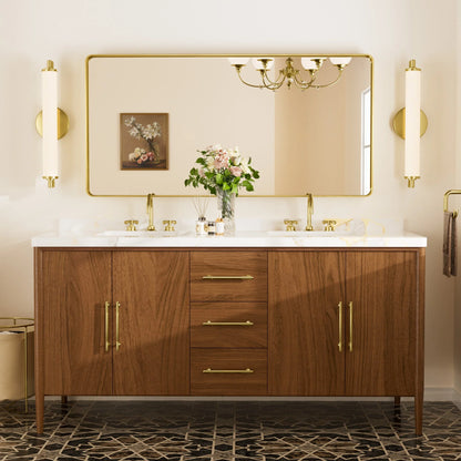 Gold Hard Corner Thin Frame Metal Mirror – Modern Wall-Mounted Bathroom - Bedroom - and Entryway Mirror - Lumens Depot