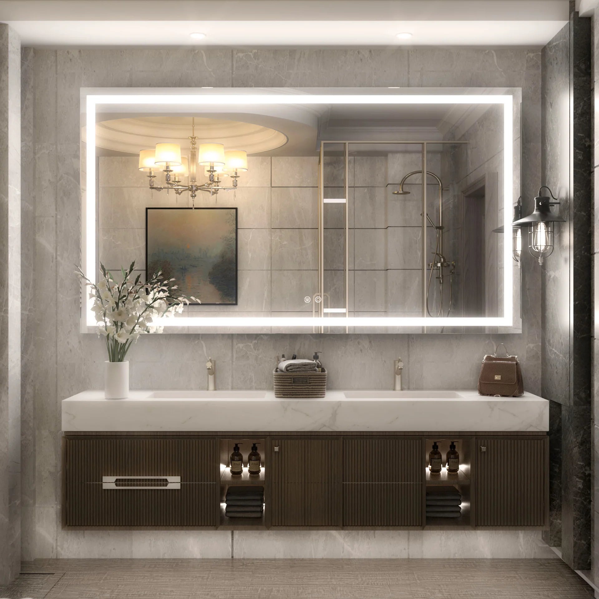 Modern Frontlit LED Vanity Mirror – Anti-Fog - Shatterproof - Dimmable Wall-Mounted Bathroom Mirror - Lumens Depot