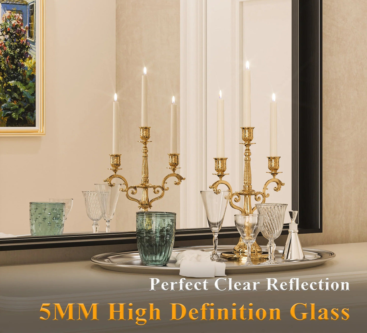Black Hard Corner Metal Frame Mirror – Rectangular Wall Mirror with Shatterproof Copper-Free Glass - Vertical or Horizontal Mount - Lumens Depot